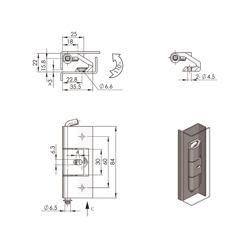 CL210 110° åpningsvinkel sinklegering (Plast Spray Black) Innebygde hengsler CL210 110° åpningsvinkel sinklegering (Plast Spray Black) Innebygde hengsler